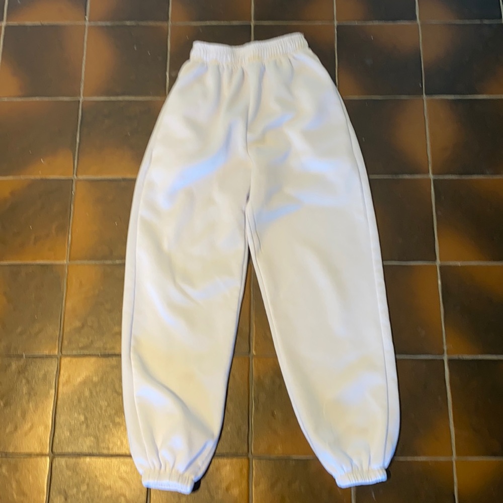 high rise fitted waist white sweats - never worn!